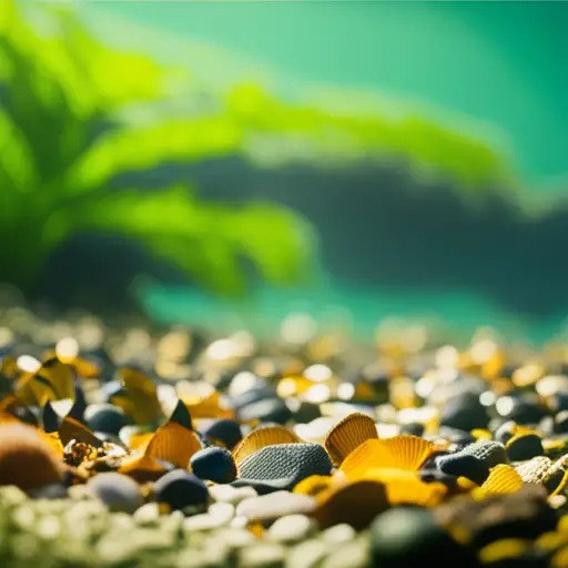 An image of a serene underwater landscape with carefully arranged rocks, plants, and fish