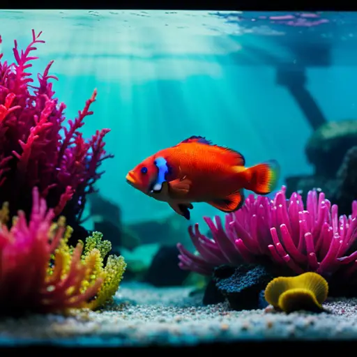 An image of a beautifully aquascaped aquarium featuring intricate rock formations, vibrant aquatic plants, and a variety of colorful fish, perfect for special occasions and events