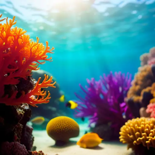 A vibrant, immersive image of a lush underwater landscape with vibrant coral, exotic fish, and intricate rock formations, showcasing the beauty of aquascaping tourism destinations around the world