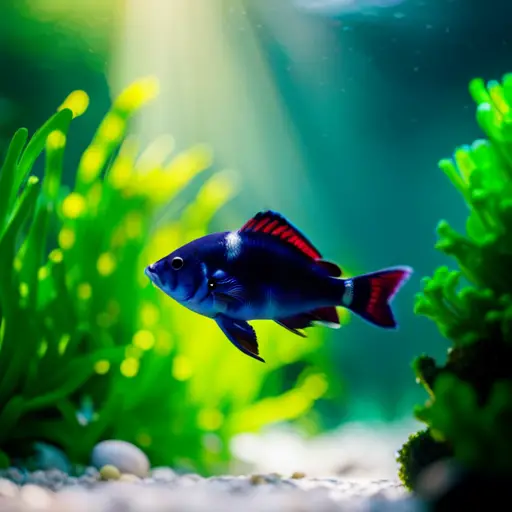 Variety of aquarium sizes and shapes, with lush green plants and colorful fish swimming in crystal-clear water