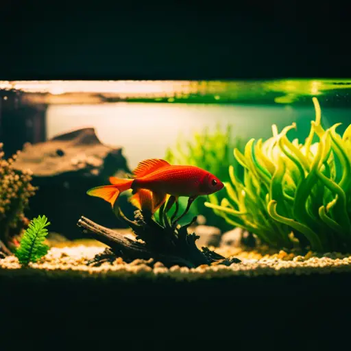 An image of a beginner-friendly aquascape with a variety of aquatic plants, driftwood, rocks, and a small school of colorful fish