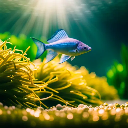 An image showing a lush and vibrant underwater aquascape with healthy, thriving plants and vibrant fish, all made possible by the benefits of CO2 injection