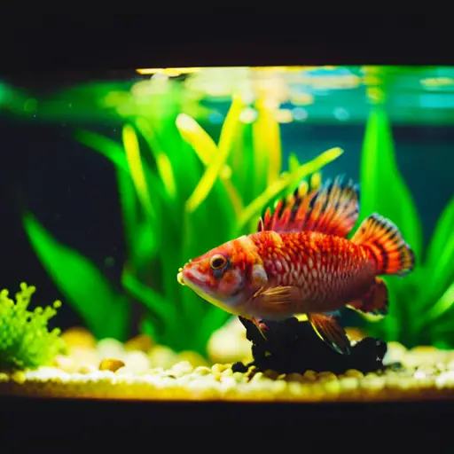 An image of an aquascape with vibrant, warm colors and a tranquil, serene mood